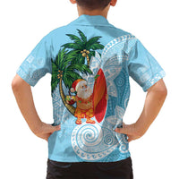 Polynesian Family Matching Tank Maxi Dress and Hawaiian Shirt Tropical Santa - Plumeria Turquoise Vintage LT7 - Polynesian Pride