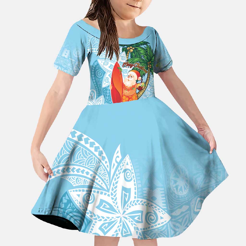 Polynesian Family Matching Tank Maxi Dress and Hawaiian Shirt Tropical Santa - Plumeria Turquoise Vintage LT7 Daughter's Dress Turquoise - Polynesian Pride