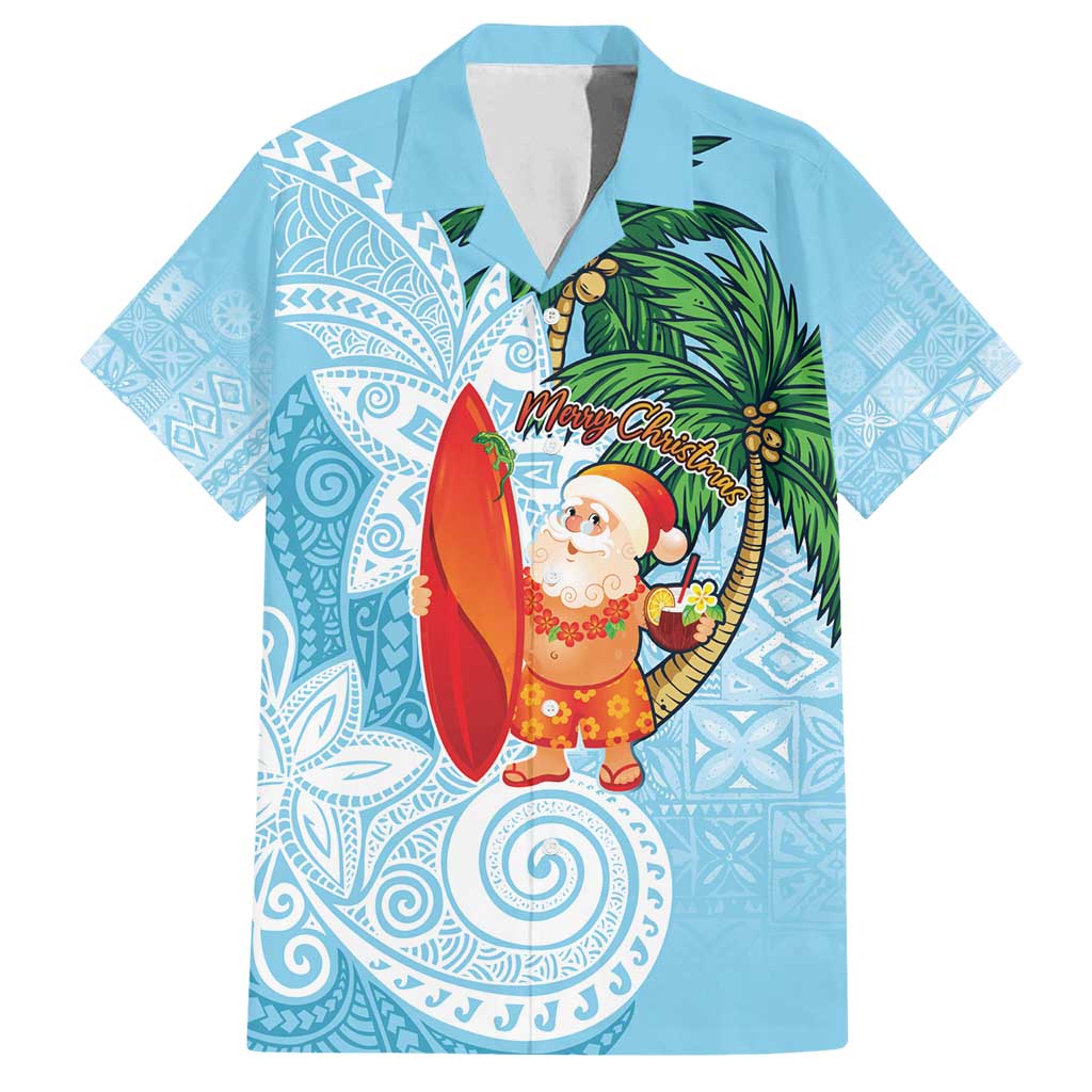 Polynesian Family Matching Tank Maxi Dress and Hawaiian Shirt Tropical Santa - Plumeria Turquoise Vintage LT7 Dad's Shirt - Short Sleeve Turquoise - Polynesian Pride