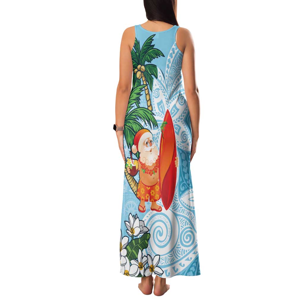 Polynesian Family Matching Tank Maxi Dress and Hawaiian Shirt Tropical Santa - Plumeria Turquoise Vintage LT7 - Polynesian Pride