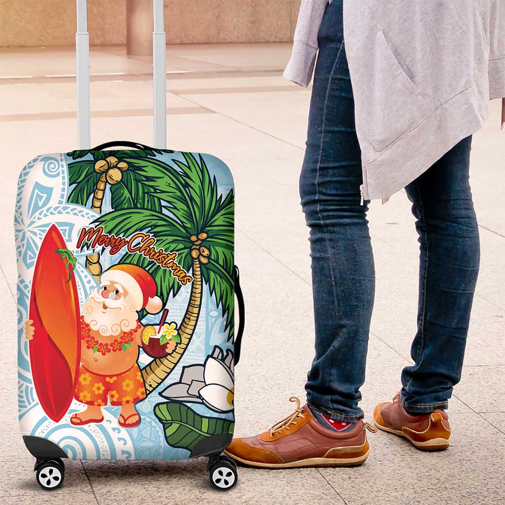 Polynesian Luggage Cover Tropical Santa - Plumeria Turquoise Vintage LT7 Turquoise - Polynesian Pride