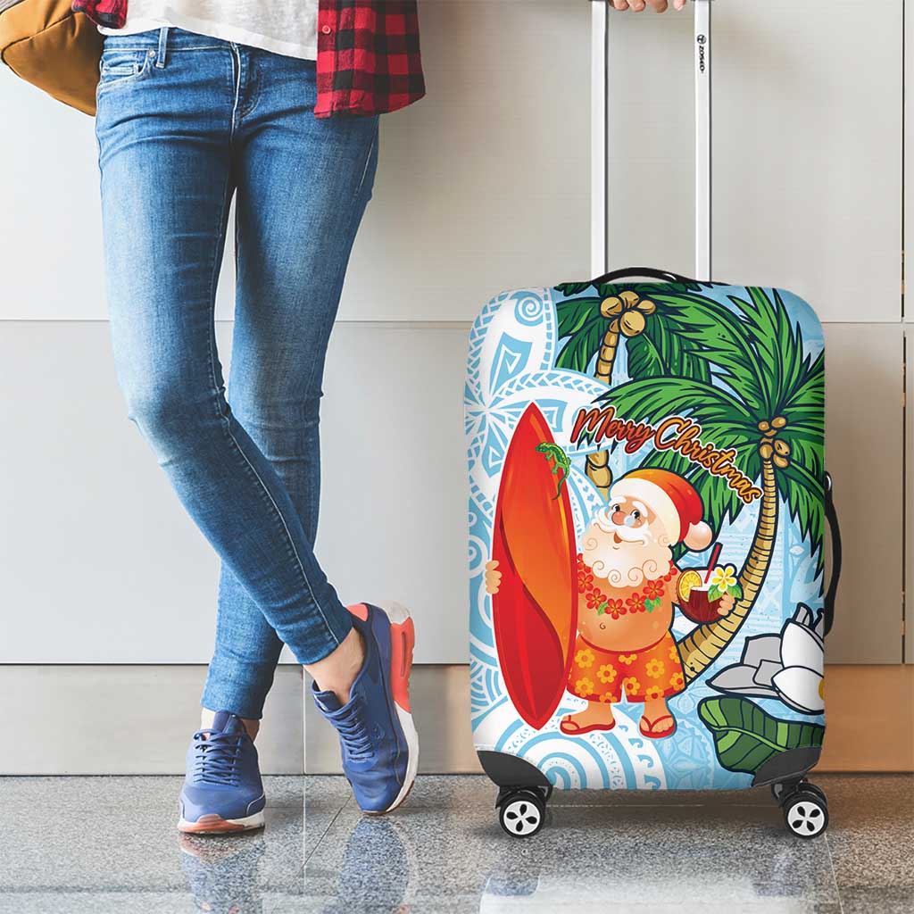 Polynesian Luggage Cover Tropical Santa - Plumeria Turquoise Vintage LT7 - Polynesian Pride