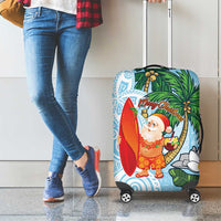Polynesian Luggage Cover Tropical Santa - Plumeria Turquoise Vintage LT7 - Polynesian Pride
