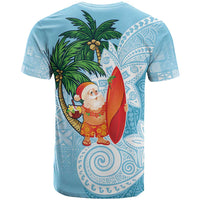 Polynesian T Shirt Tropical Santa - Plumeria Turquoise Vintage