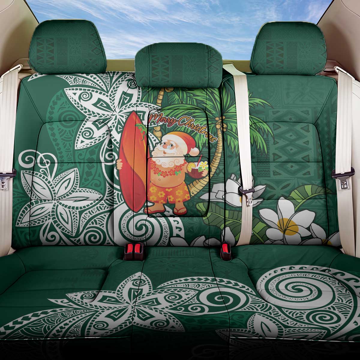 Polynesian Back Car Seat Cover Tropical Santa - Plumeria Green Vintage LT7 One Size Green - Polynesian Pride