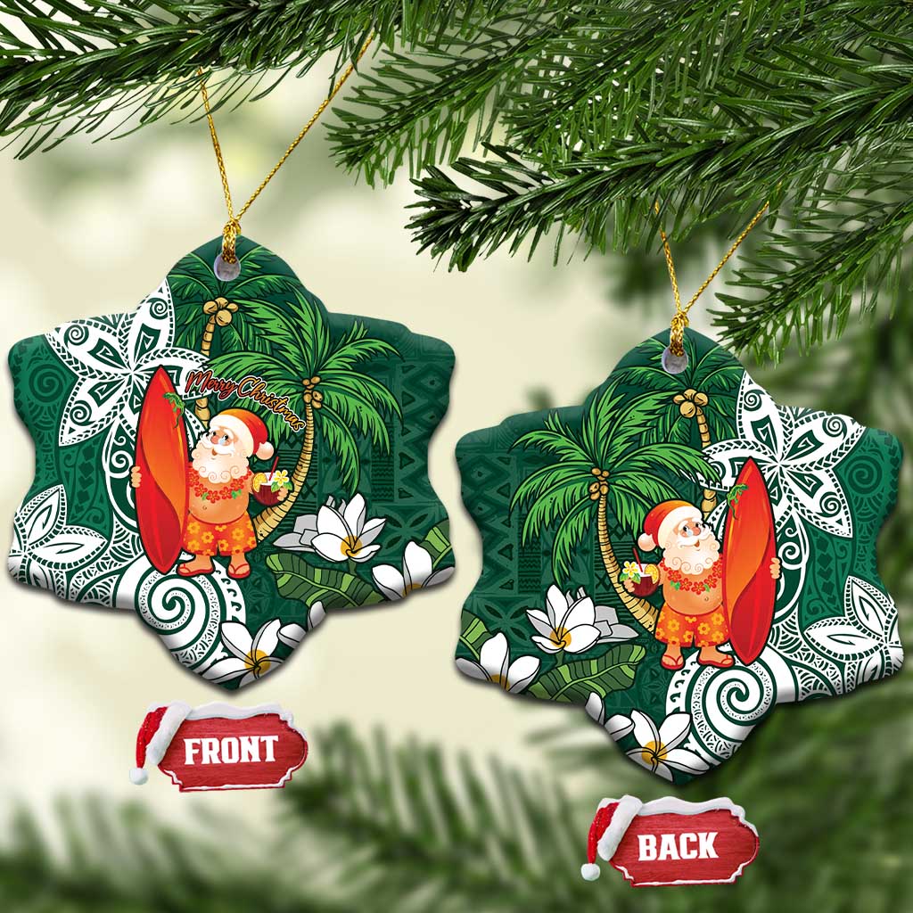 Polynesian Ceramic Ornament Tropical Santa - Plumeria Green Vintage