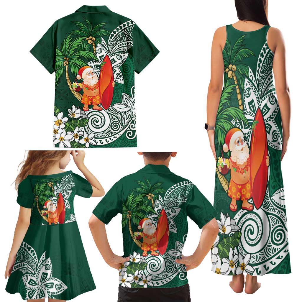 Polynesian Family Matching Tank Maxi Dress and Hawaiian Shirt Tropical Santa - Plumeria Green Vintage LT7 - Polynesian Pride