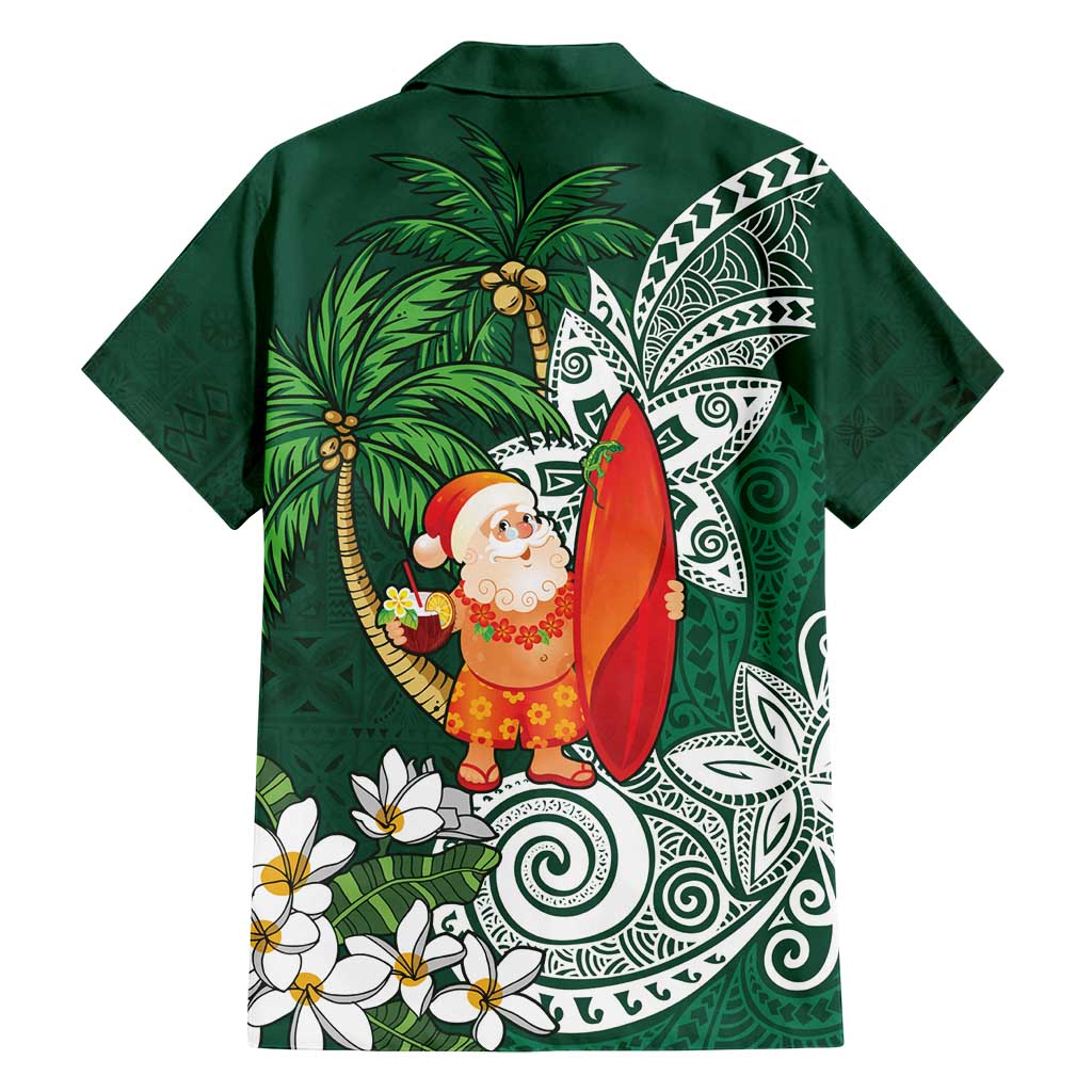 Polynesian Family Matching Tank Maxi Dress and Hawaiian Shirt Tropical Santa - Plumeria Green Vintage LT7 - Polynesian Pride