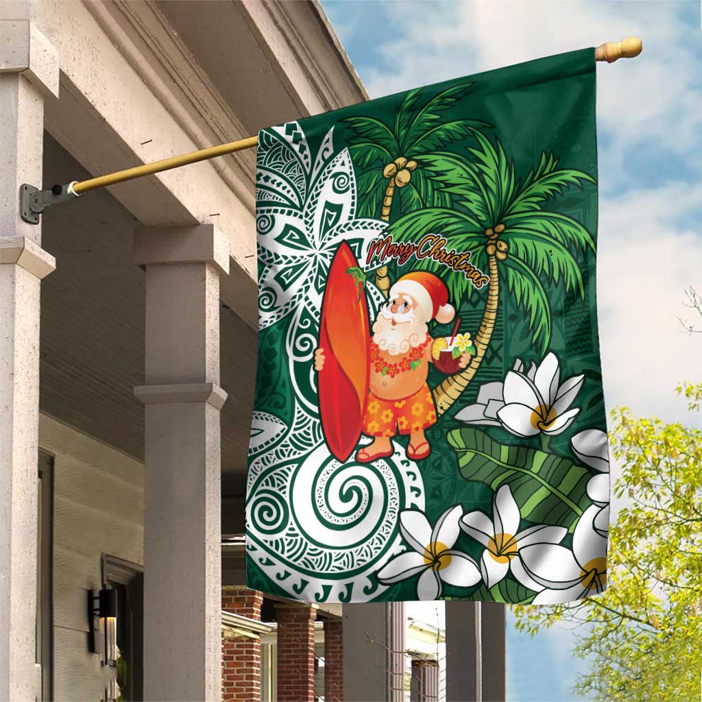 Polynesian Garden Flag Tropical Santa - Plumeria Green Vintage LT7 House Flag Green - Polynesian Pride