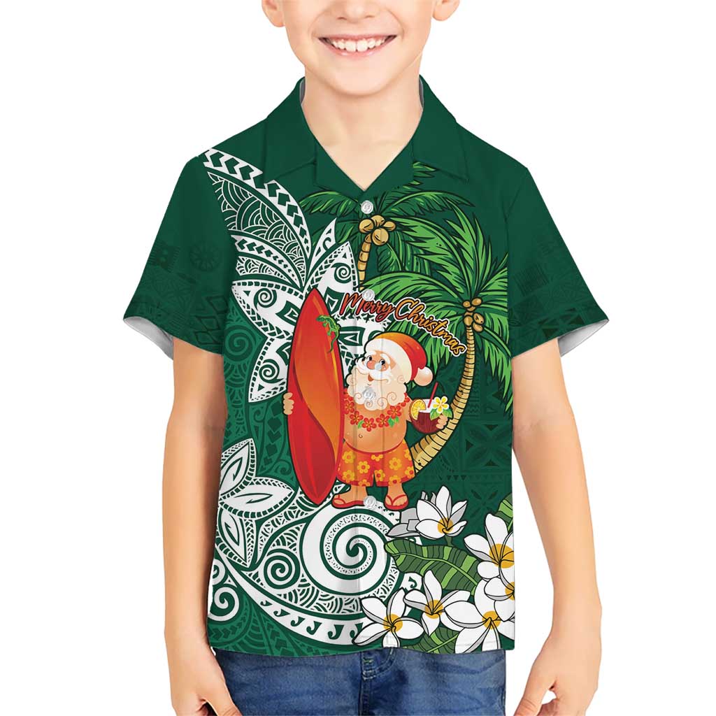 Polynesian Hawaiian Shirt Tropical Santa - Plumeria Green Vintage