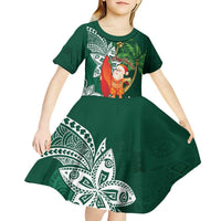 Polynesian Kid Short Sleeve Dress Tropical Santa - Plumeria Green Vintage