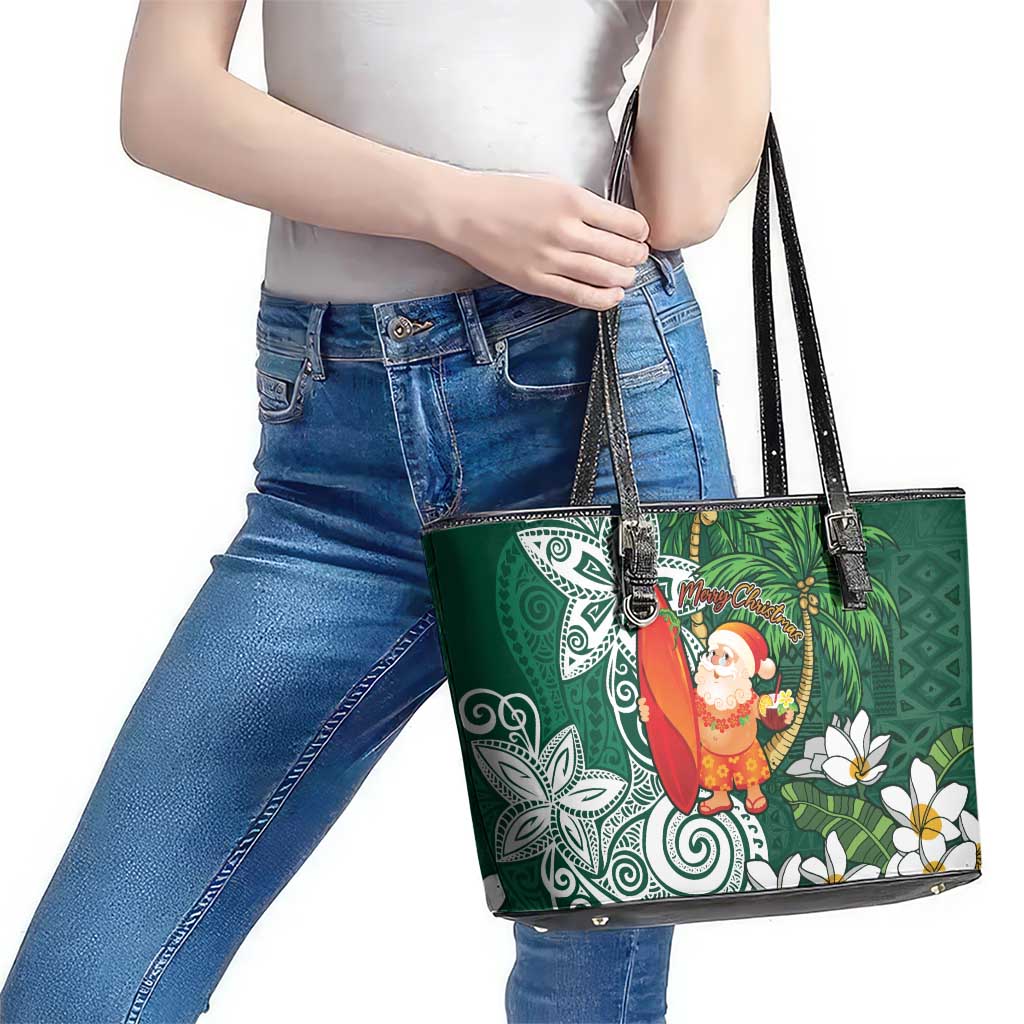 Polynesian Leather Tote Bag Tropical Santa - Plumeria Green Vintage