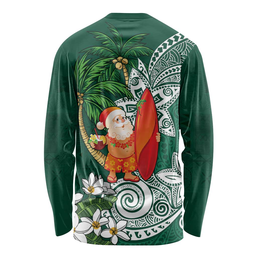 Polynesian Long Sleeve Shirt Tropical Santa - Plumeria Green Vintage LT7 - Polynesian Pride