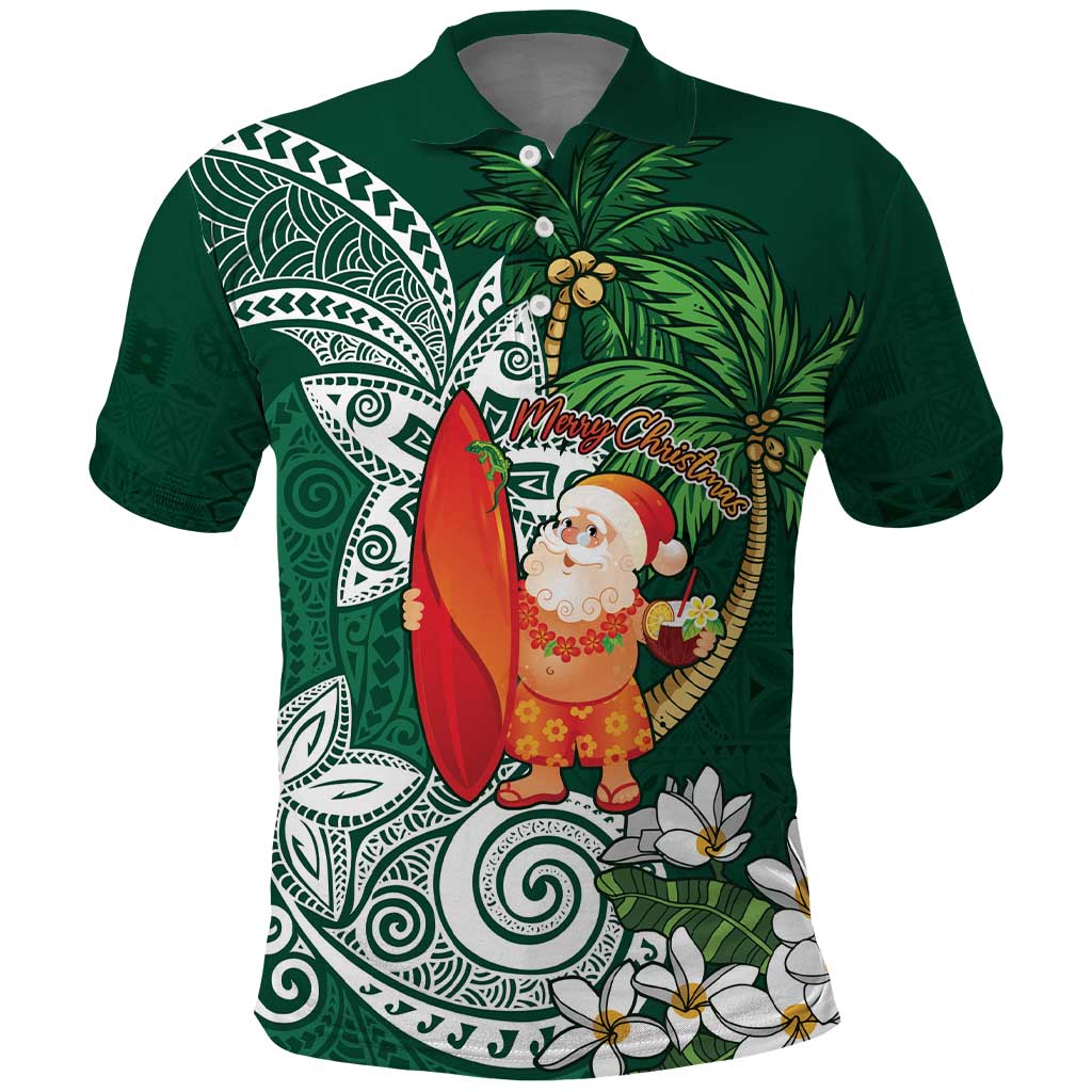 Polynesian Polo Shirt Tropical Santa - Plumeria Green Vintage