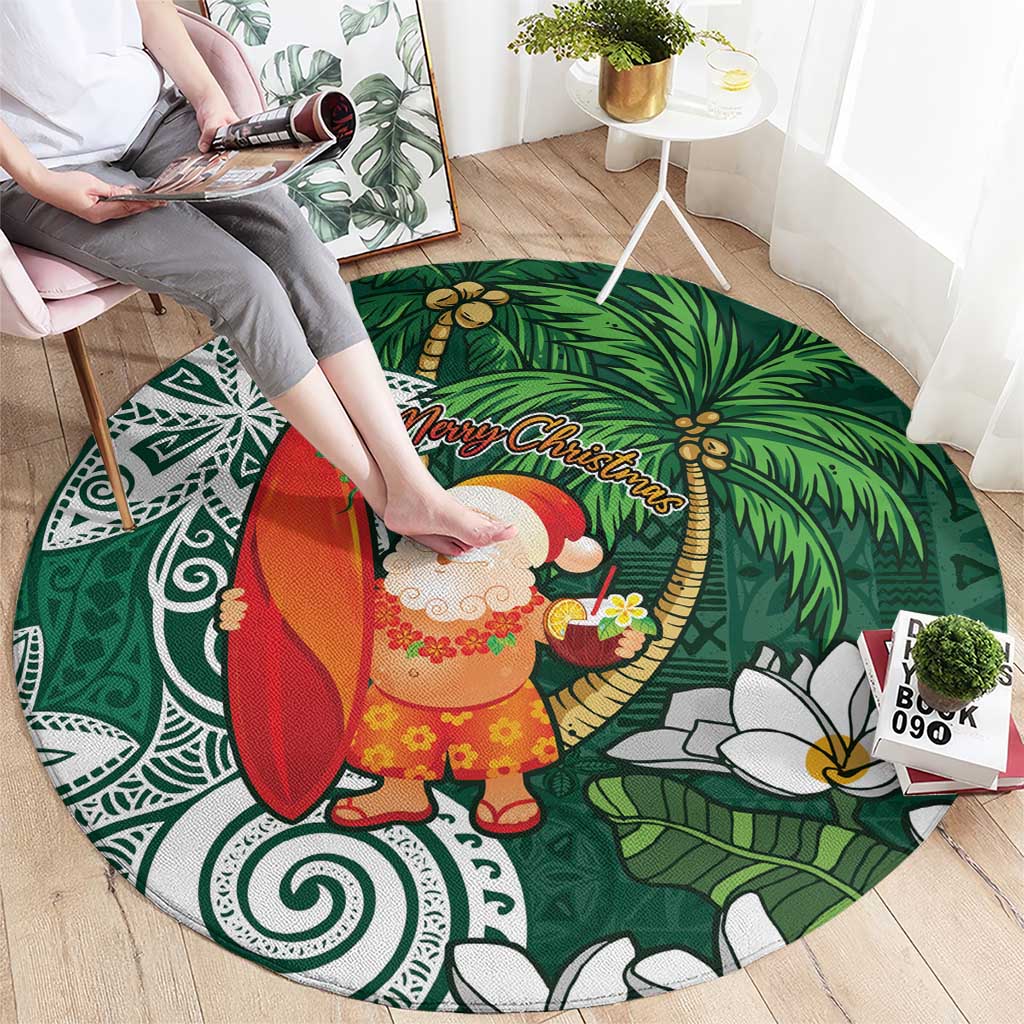 Polynesian Round Carpet Tropical Santa - Plumeria Green Vintage LT7 - Polynesian Pride