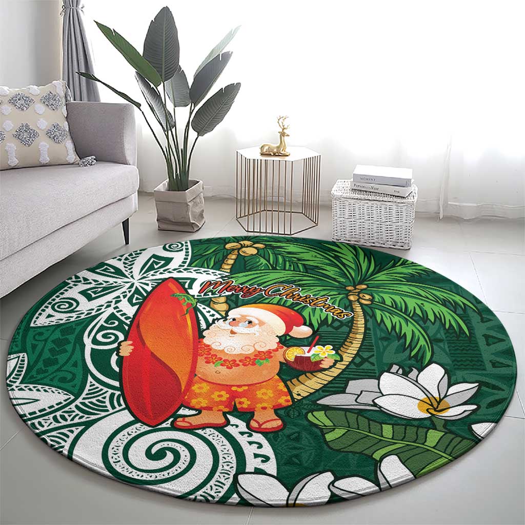 Polynesian Round Carpet Tropical Santa - Plumeria Green Vintage LT7 - Polynesian Pride
