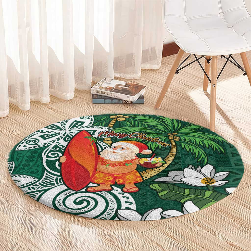 Polynesian Round Carpet Tropical Santa - Plumeria Green Vintage LT7 - Polynesian Pride