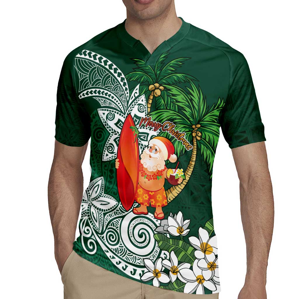 Polynesian Rugby Jersey Tropical Santa - Plumeria Green Vintage LT7 - Polynesian Pride