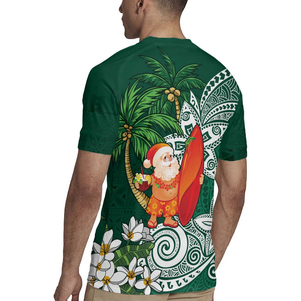 Polynesian Rugby Jersey Tropical Santa - Plumeria Green Vintage LT7 - Polynesian Pride