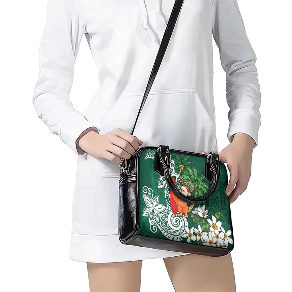 Polynesian Shoulder Handbag Tropical Santa - Plumeria Green Vintage