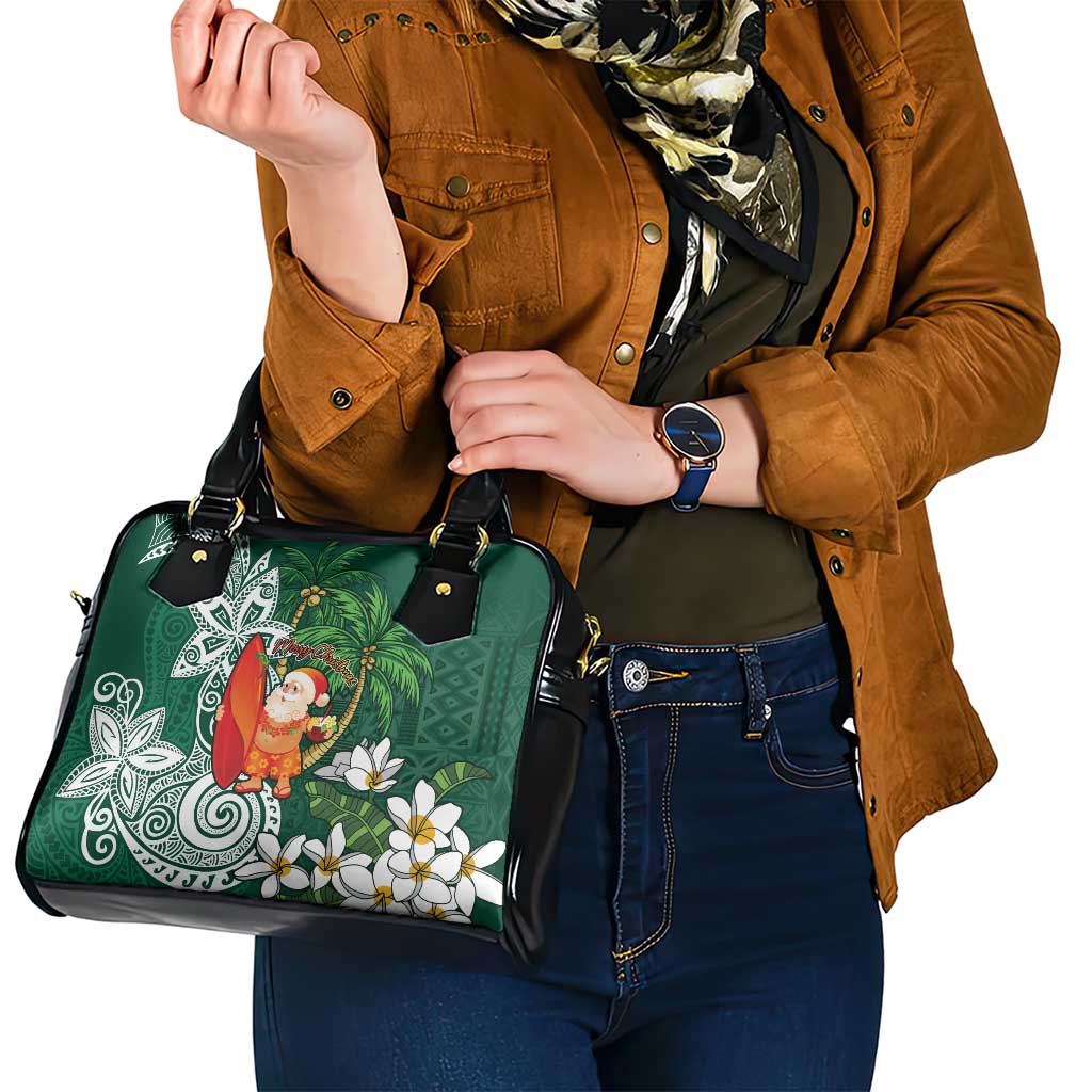 Polynesian Shoulder Handbag Tropical Santa - Plumeria Green Vintage