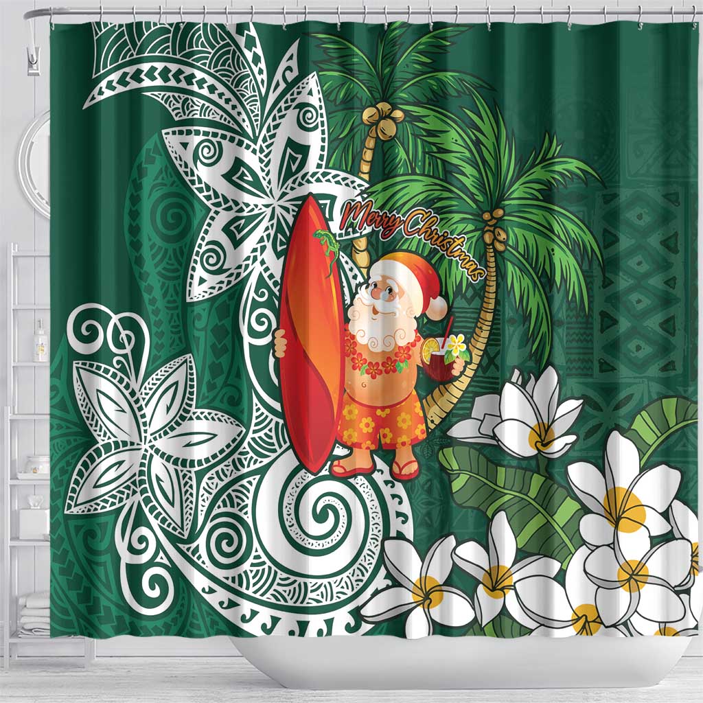 Polynesian Shower Curtain Tropical Santa - Plumeria Green Vintage LT7 - Polynesian Pride