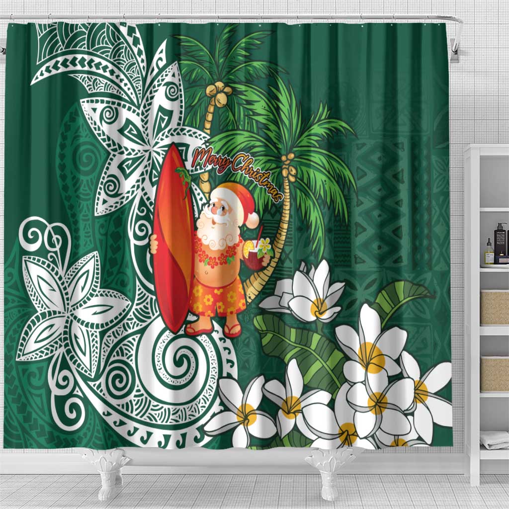 Polynesian Shower Curtain Tropical Santa - Plumeria Green Vintage LT7 - Polynesian Pride