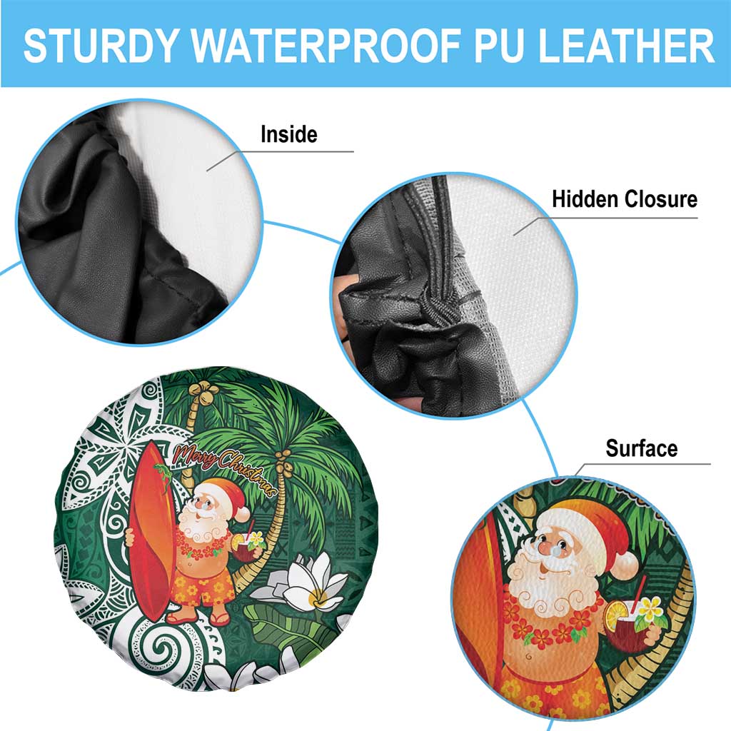 Polynesian Spare Tire Cover Tropical Santa - Plumeria Green Vintage LT7 - Polynesian Pride