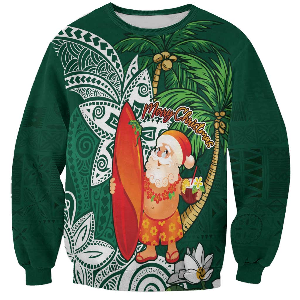 Polynesian Sweatshirt Tropical Santa - Plumeria Green Vintage LT7 Unisex Green - Polynesian Pride