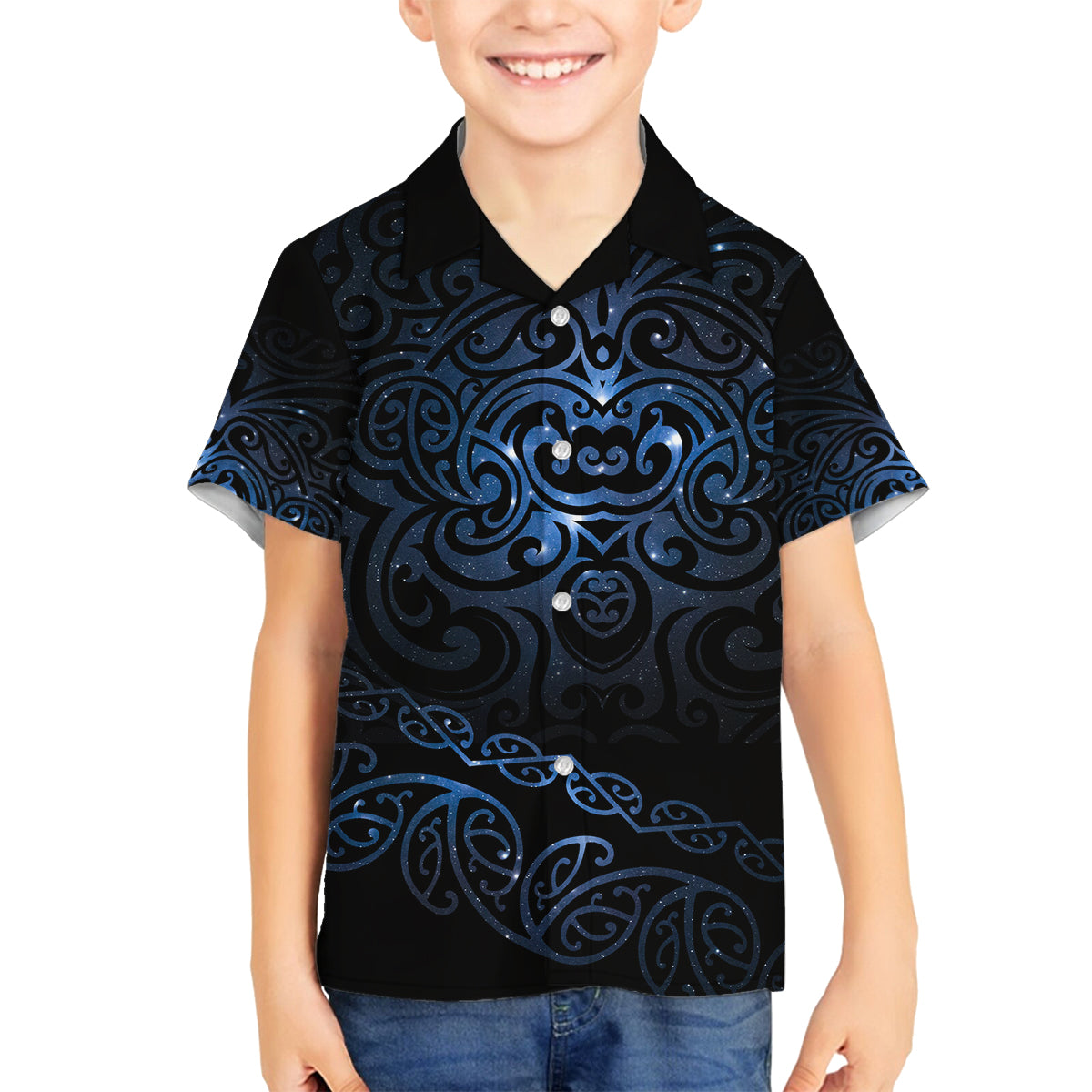 New Zealand Matariki Family Matching Off Shoulder Maxi Dress and Hawaiian Shirt Cosmic Style LT7 Son's Shirt Galaxy - Polynesian Pride