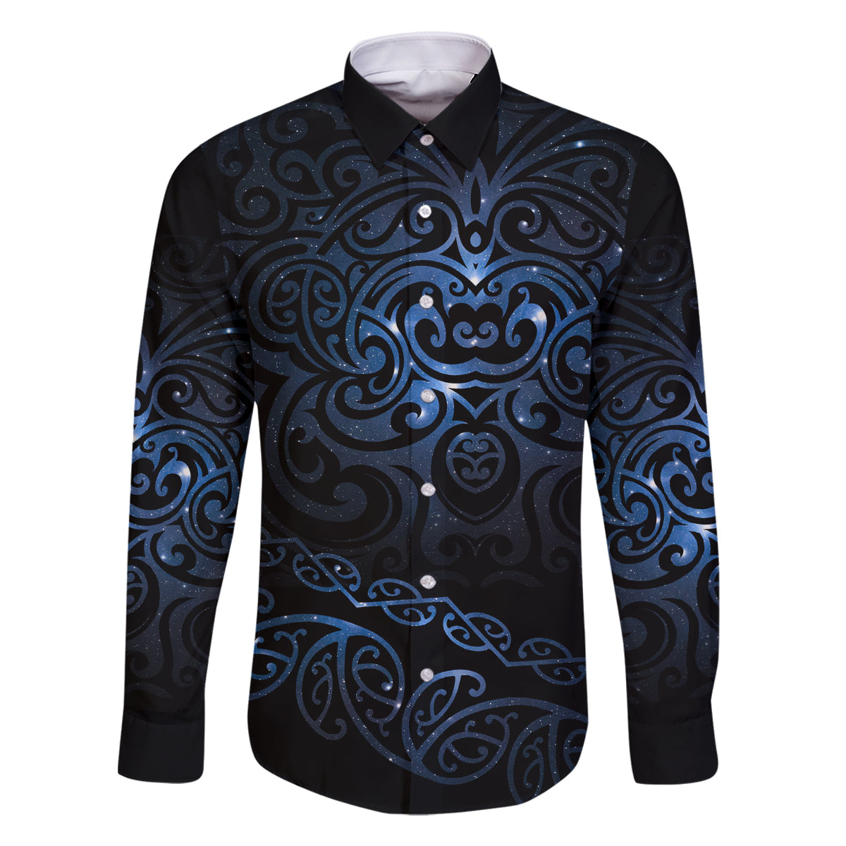 New Zealand Matariki Family Matching Tank Maxi Dress and Hawaiian Shirt Cosmic Style LT7 Dad's Shirt - Long Sleeve Galaxy - Polynesian Pride