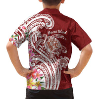Aloha Hawaii Island Personalized Family Matching Off The Shoulder Long Sleeve Dress and Hawaiian Shirt Crimson Dreamy Turtle LT7 - Polynesian Pride