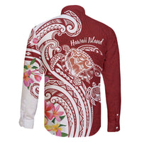 Aloha Hawaii Island Personalized Family Matching Off The Shoulder Long Sleeve Dress and Hawaiian Shirt Crimson Dreamy Turtle LT7 - Polynesian Pride