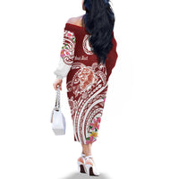 Aloha Hawaii Island Personalized Family Matching Off The Shoulder Long Sleeve Dress and Hawaiian Shirt Crimson Dreamy Turtle LT7 - Polynesian Pride