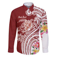 Aloha Hawaii Island Personalized Family Matching Short Sleeve Bodycon Dress and Hawaiian Shirt Crimson Dreamy Turtle LT7 Dad's Shirt - Long Sleeve Red - Polynesian Pride