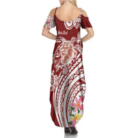 Aloha Hawaii Island Personalized Family Matching Summer Maxi Dress and Hawaiian Shirt Crimson Dreamy Turtle