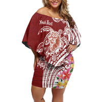 Aloha Hawaii Island Personalized Off Shoulder Short Dress Crimson Dreamy Turtle