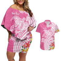 Aloha Maui Island Personalized Couples Matching Off Shoulder Short Dress and Hawaiian Shirt Rose Dreamy Turtle LT7 Rose Pink - Polynesian Pride