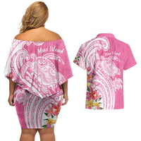 Aloha Maui Island Personalized Couples Matching Off Shoulder Short Dress and Hawaiian Shirt Rose Dreamy Turtle LT7 - Polynesian Pride