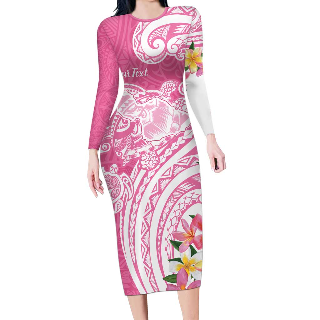 Aloha Maui Island Personalized Family Matching Long Sleeve Bodycon Dress and Hawaiian Shirt Rose Dreamy Turtle LT7 Mom's Dress Rose Pink - Polynesian Pride