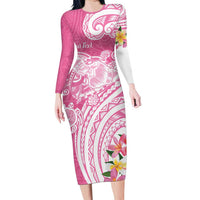Aloha Maui Island Personalized Family Matching Long Sleeve Bodycon Dress and Hawaiian Shirt Rose Dreamy Turtle LT7 Mom's Dress Rose Pink - Polynesian Pride