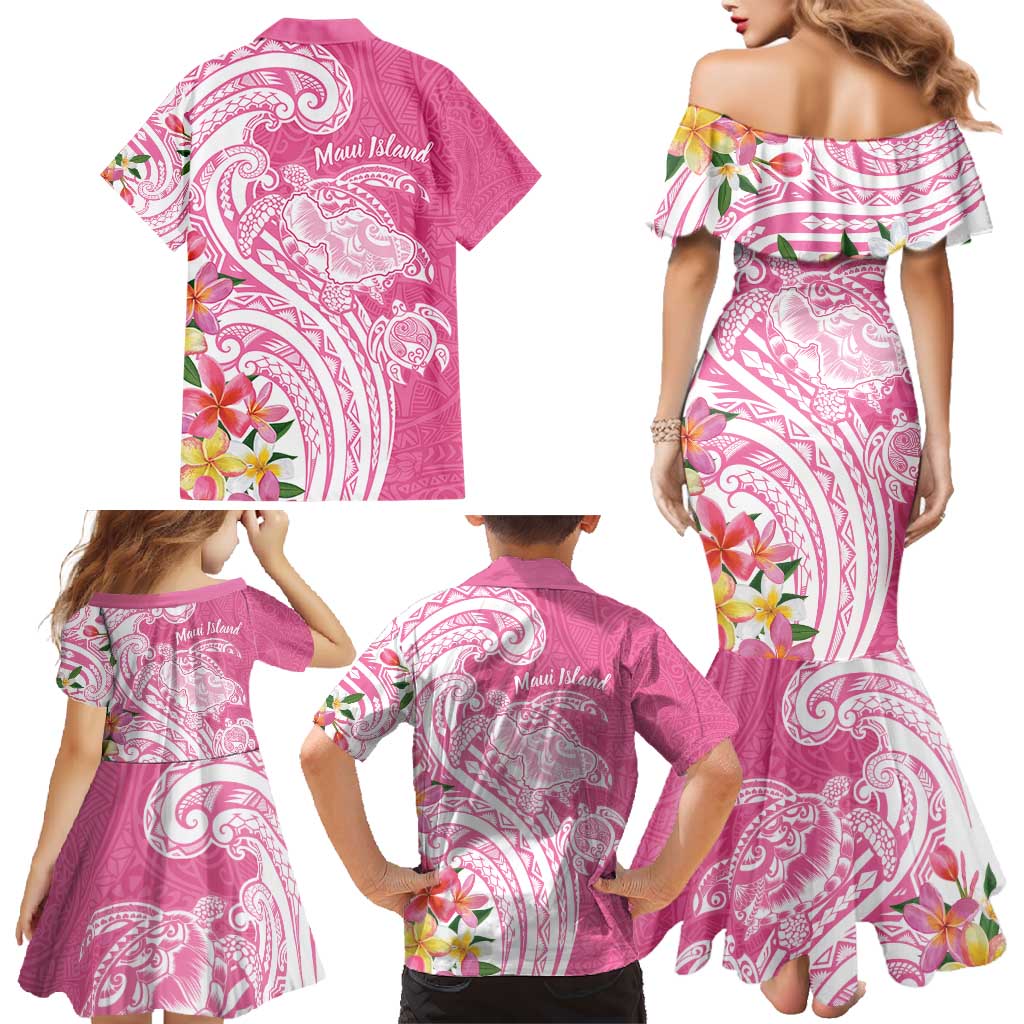Aloha Maui Island Personalized Family Matching Mermaid Dress and Hawaiian Shirt Rose Dreamy Turtle LT7 - Polynesian Pride