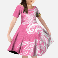 Aloha Maui Island Personalized Family Matching Off The Shoulder Long Sleeve Dress and Hawaiian Shirt Rose Dreamy Turtle LT7 Daughter's Dress Rose Pink - Polynesian Pride
