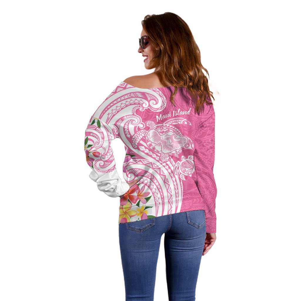 Aloha Maui Island Personalized Off Shoulder Sweater Rose Dreamy Turtle