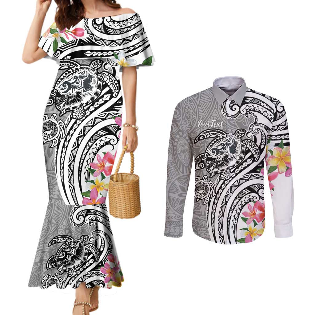 Aloha Kahoolawe Island Personalized Couples Matching Mermaid Dress and Long Sleeve Button Shirt Ashen Dreamy Turtle LT7 Grey - Polynesian Pride