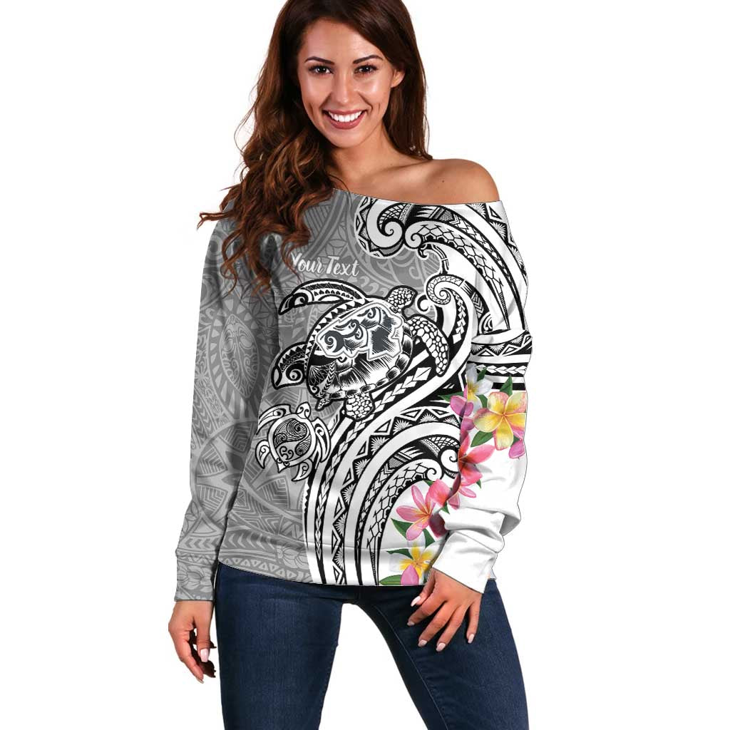Aloha Kahoolawe Island Personalized Off Shoulder Sweater Ashen Dreamy Turtle LT7 Women Grey - Polynesian Pride
