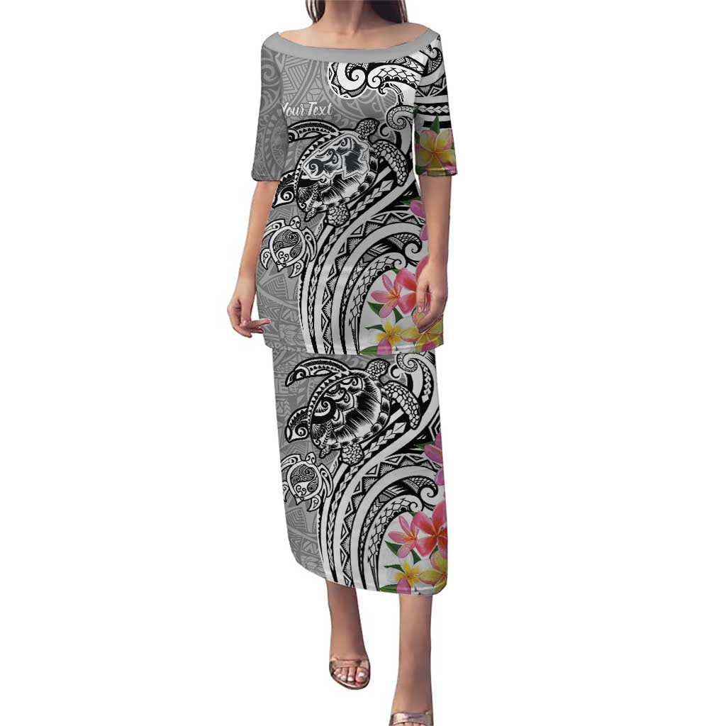 Aloha Kahoolawe Island Personalized Puletasi Ashen Dreamy Turtle LT7 Long Dress Grey - Polynesian Pride