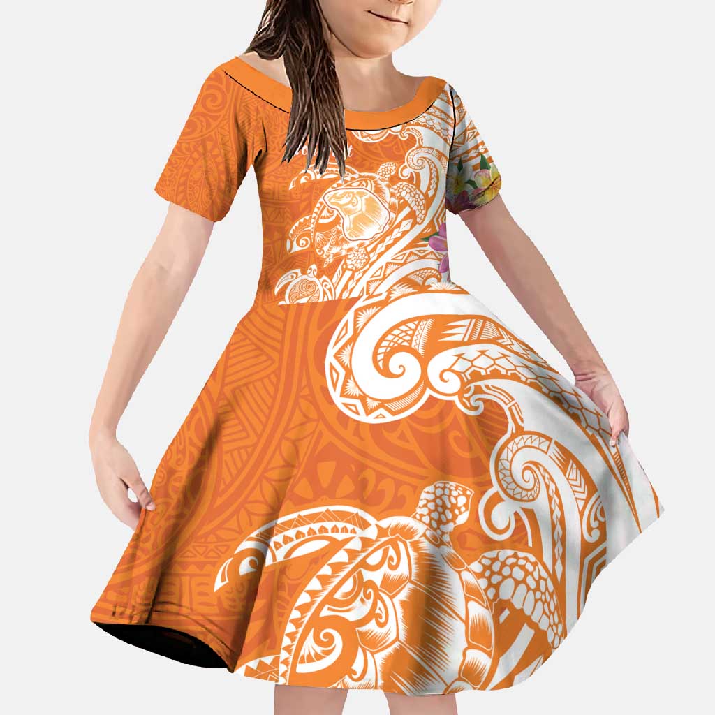 Aloha Lanai Island Personalized Family Matching Mermaid Dress and Hawaiian Shirt Orange Dreamy Turtle