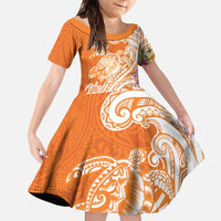 Aloha Lanai Island Personalized Family Matching Mermaid Dress and Hawaiian Shirt Orange Dreamy Turtle