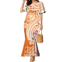 Aloha Lanai Island Personalized Family Matching Mermaid Dress and Hawaiian Shirt Orange Dreamy Turtle